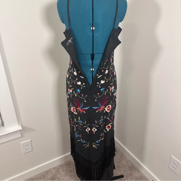 Sue Wong Vintage Black Silk Maxi Dress with Floral Embroidery & Fringe - Picture 11 of 16